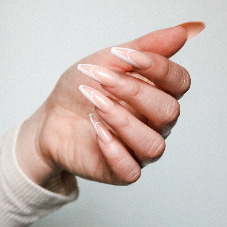 Cross Me Not Nude Long Coffin Press on Nails