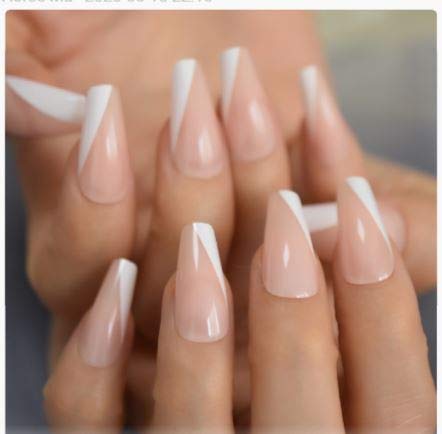 Cute Alert Nude Medium Long Coffin Press on Nails