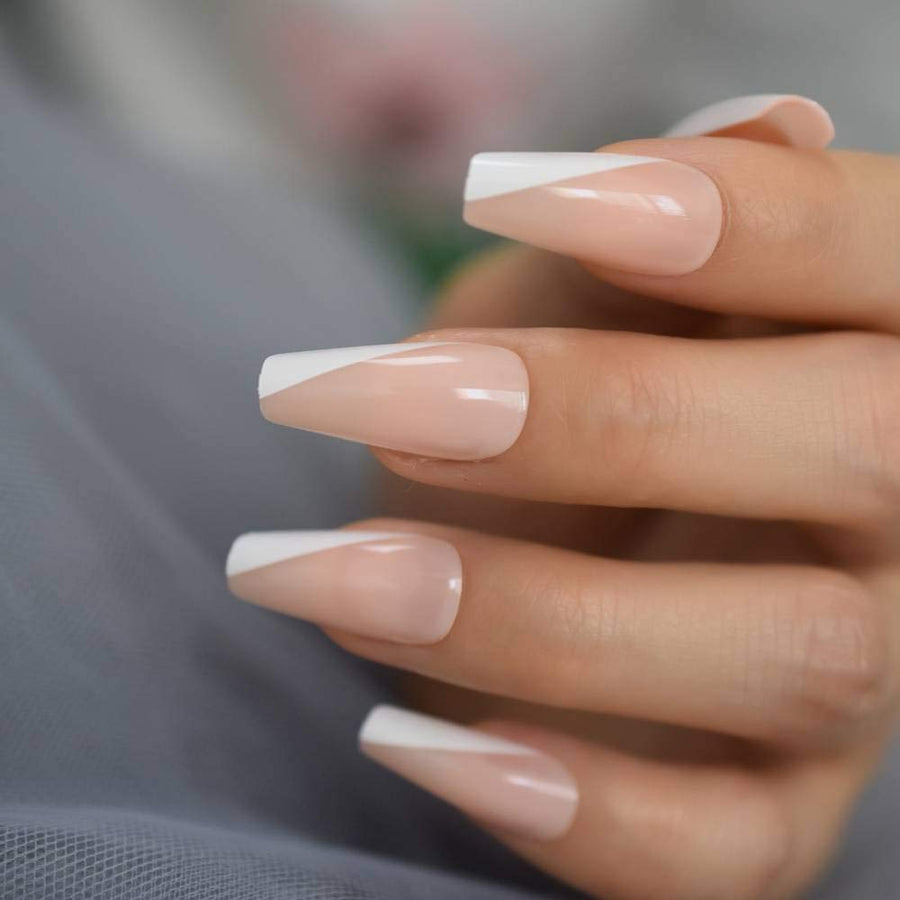 Cute Alert Nude Medium Long Coffin Press on Nails