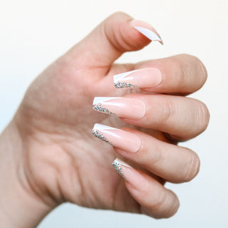 Cute Alert Glam Nude Medium Long Coffin Press on Nails