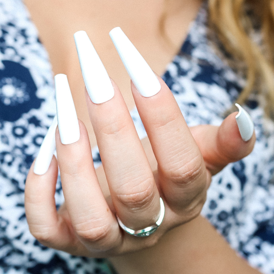 White Extra Long Coffin Nails