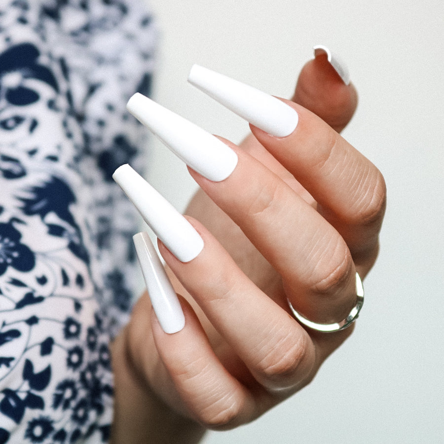 White Extra Long Coffin Nails – AllKem Nails