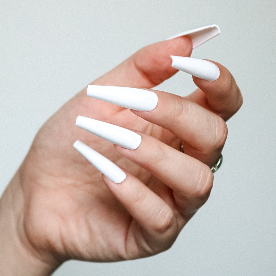 White Extra Long Coffin Nails