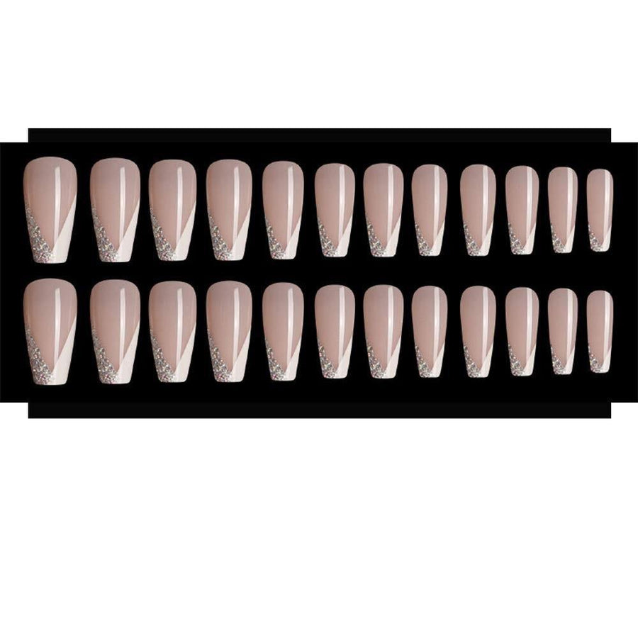 Cute Alert Glam Nude Medium Long Coffin Press on Nails - AllKem Nails