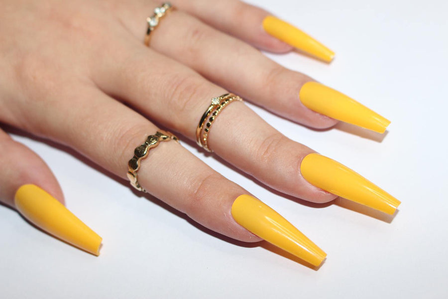 Mustard Extra Long Ballerina False Press on Nails - AllKem Nails