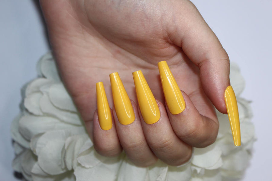Mustard Extra Long Ballerina False Press on Nails - AllKem Nails
