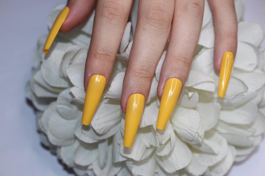Mustard Extra Long Ballerina False Press on Nails - AllKem Nails