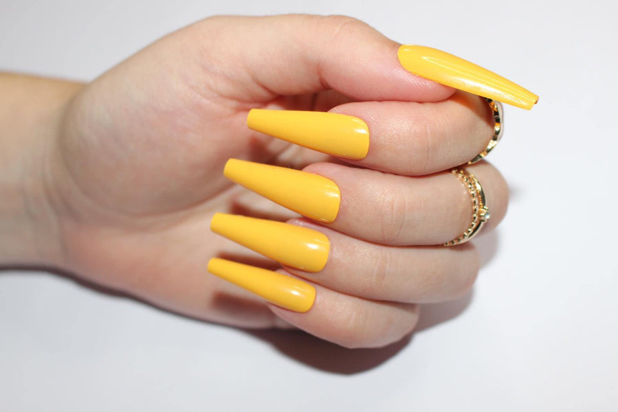 Mustard Extra Long Ballerina False Press on Nails - AllKem Nails