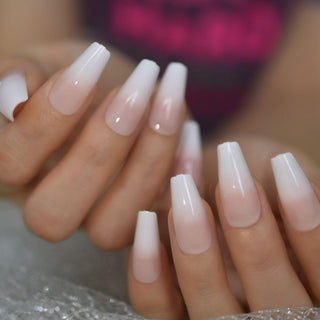 Ombré Nude Manicure Medium Coffin Nails - AllKem Nails