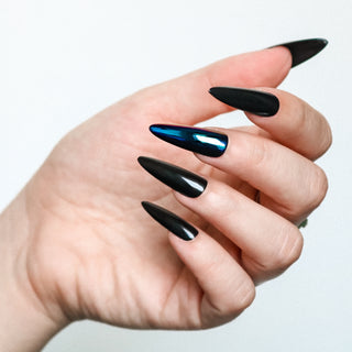 Black Fusion Purple Chrome Long Stiletto Press on Nails