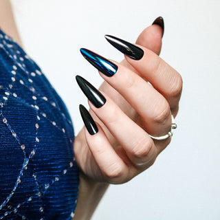 Black Fusion Purple Chrome Long Stiletto Press on Nails