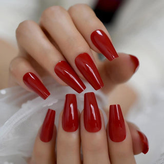 Red Tapered Midi Long Coffin Press on Nails - AllKem Nails