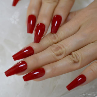 Red Tapered Midi Long Coffin Press on Nails - AllKem Nails