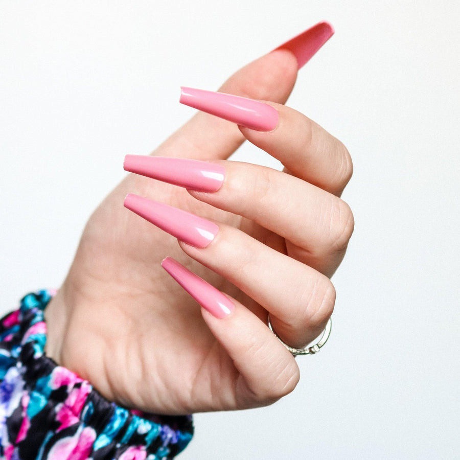 Rose Pink Extra Long Ballerina press on nails - AllKem Nails