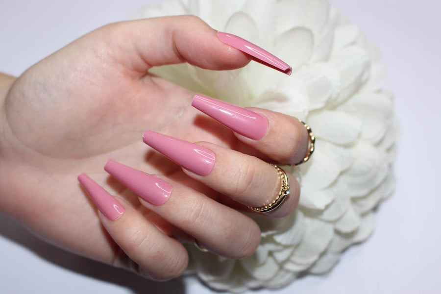 Rose Pink Extra Long Ballerina press on nails - AllKem Nails