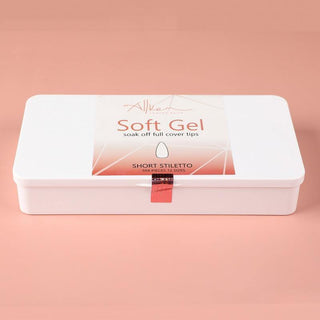 500 Pcs Soft Gel Clear Short Stiletto False Press on Nails full cover Set - AllKem Nails