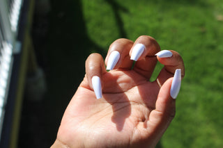 White Midi Coffin press on Nails - AllKem Nails