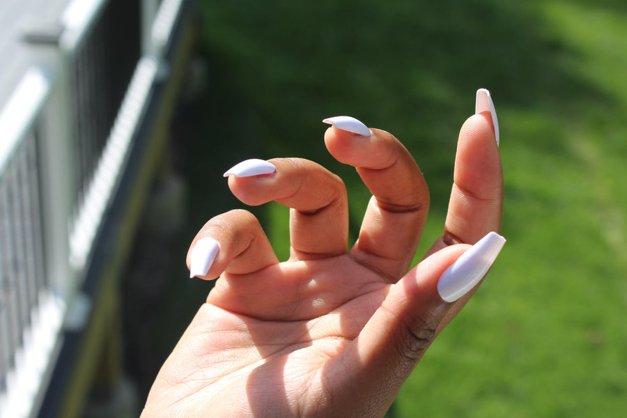 White Midi Coffin press on Nails - AllKem Nails