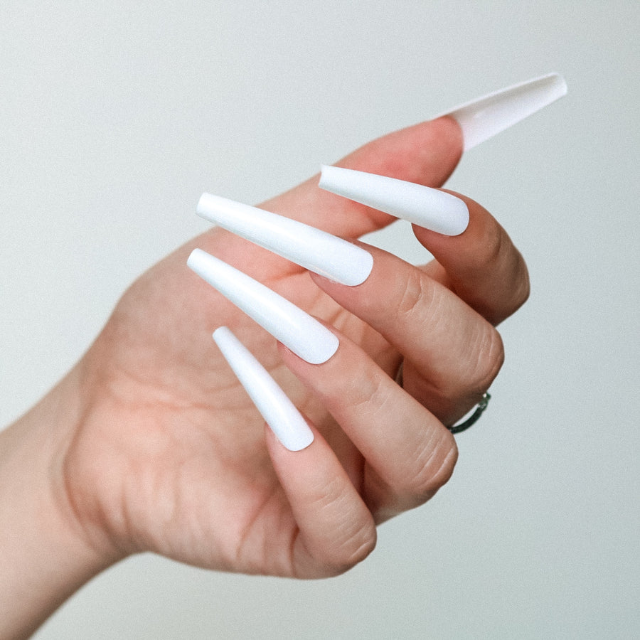White XXL Long Coffin Nails